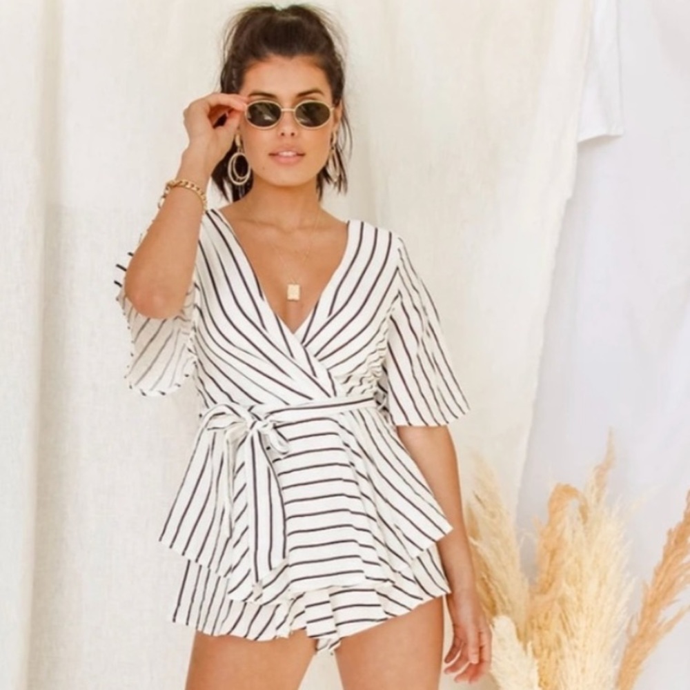 White black striped romper